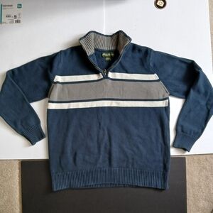 Eddie Bauer Navy Blue Zip Up Sweater with Color-Block Design